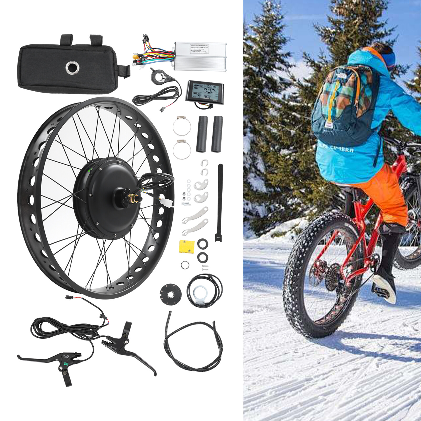 26″x4″ 48V Electric Bike Front Wheel Hub Motor LCD E-Bike Conversion Kit 1000W
