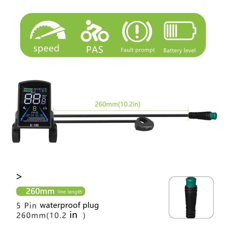 E-Bike Compatible S-100 Smart LCD Color Screen with light wire 5PIN SM plug