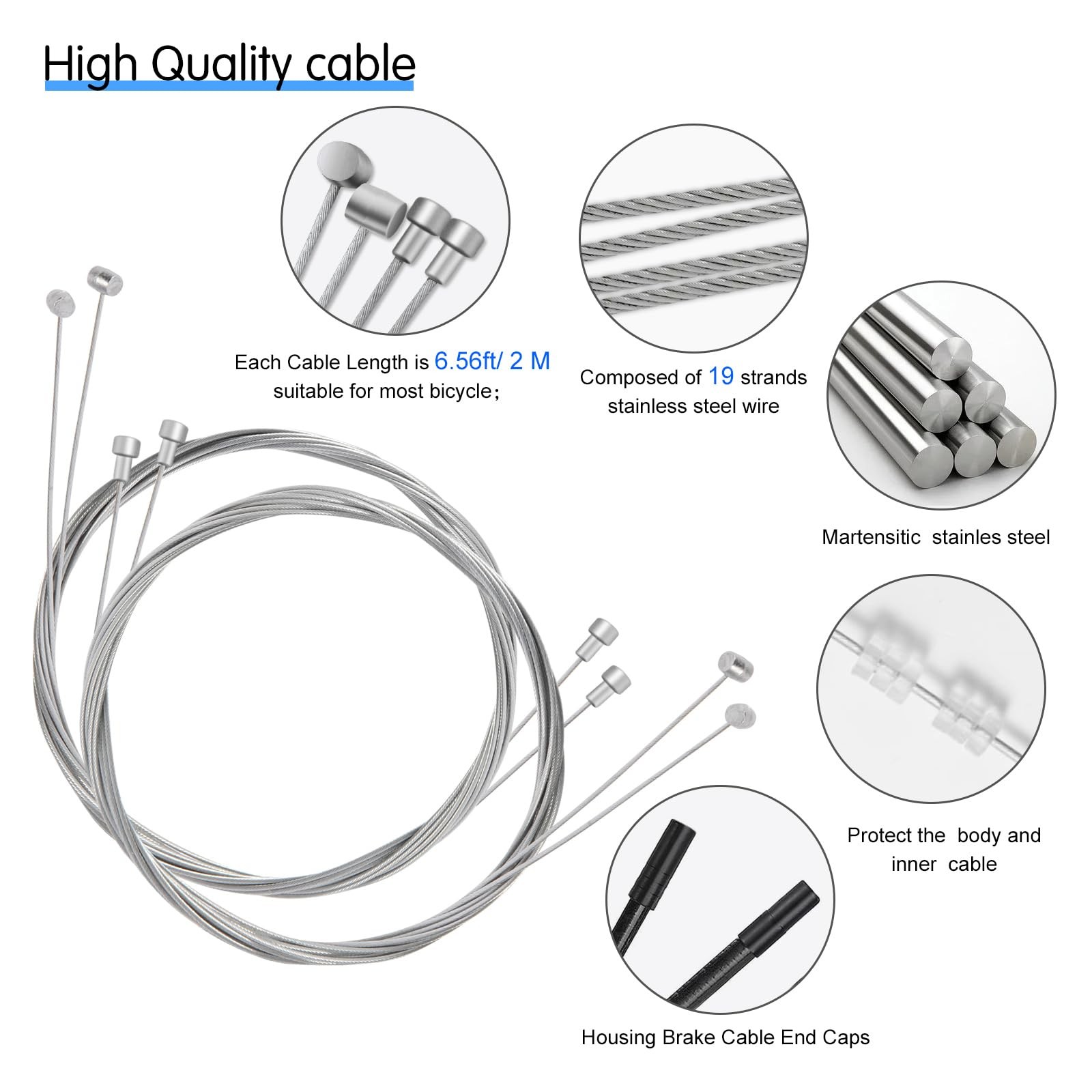 4PCS Universal Bike Brake Cable,Replaceable Brake Inner Wire Cable, Include F…