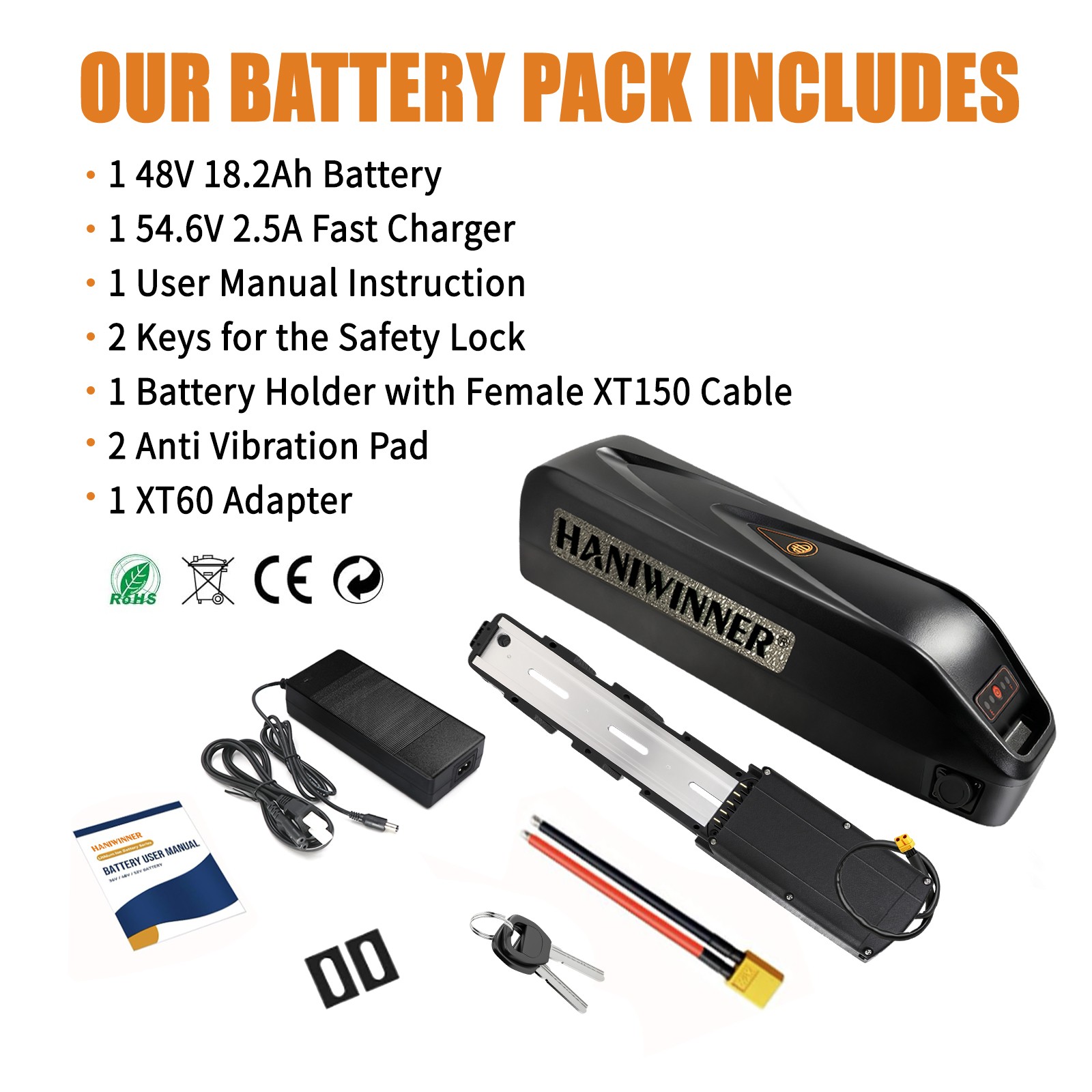 48V 18.2Ah 873.6Wh Ebike Battery for Lectric eBikes Rad Power Bikes Aventon XT60