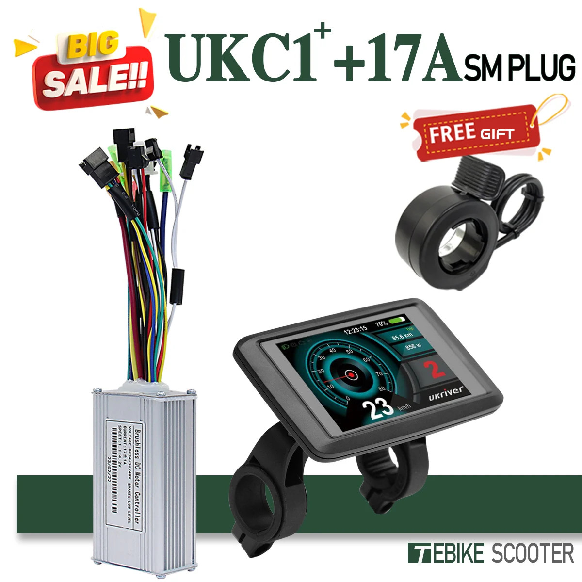 E-bike Sine Wave 3 Mode Controller 17A 26A 30A 40A with Color UKC1 Display
