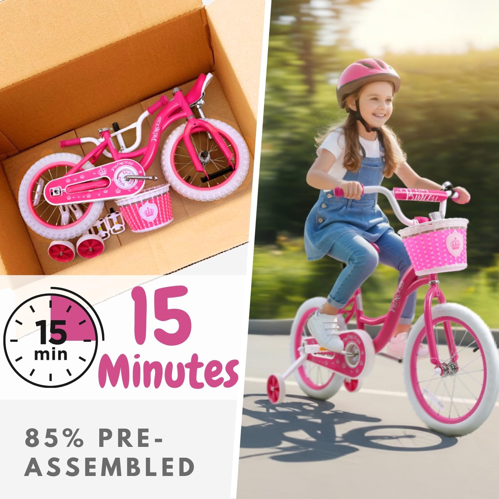 Bicystar Girls Bike For Toddlers Ages 2-4 Years 14 Inch Princess Kids Bike