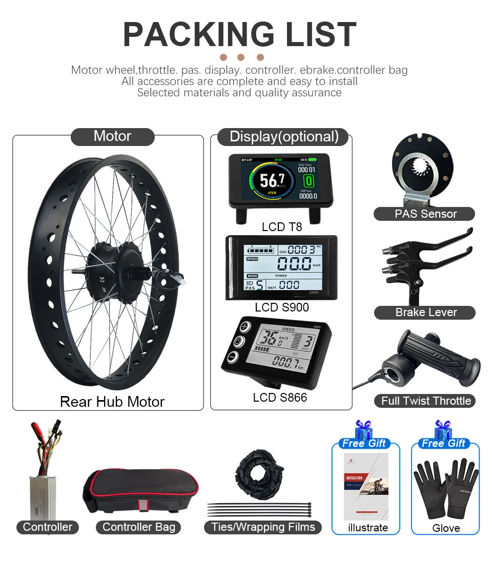 20 24 26inch 4.0 Tyre Snow E-Bike Kit 36 48V 500W Rear Cassette Hub Motor Wheel