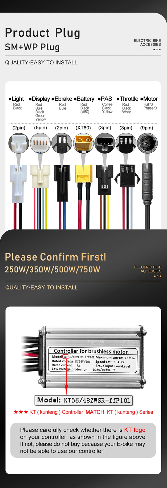 E-Bike 15A 17A 22A 25A 30A 35A 50A Square Sine Wave Controller Conversion Kit