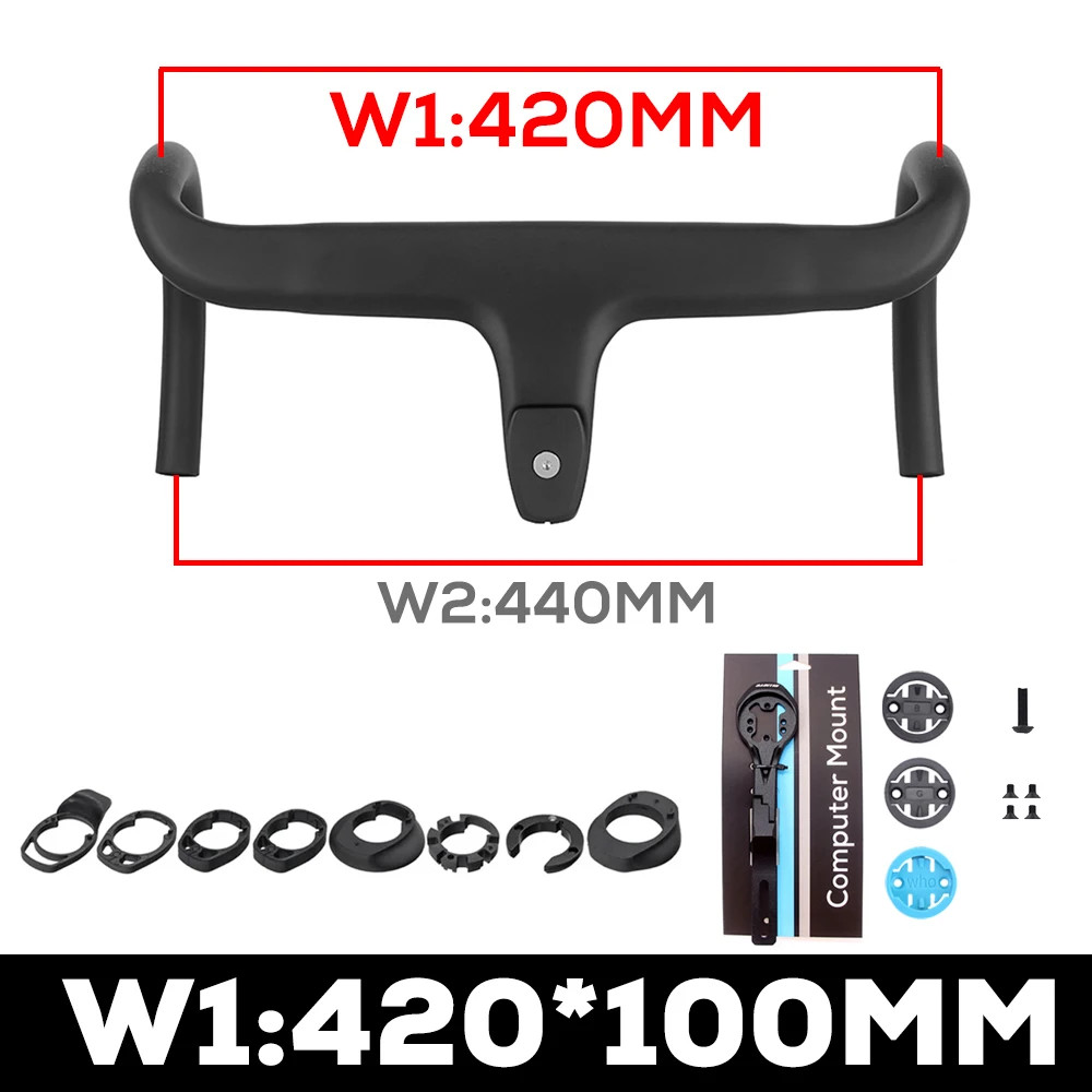 Carbon Internal Cable Integrated Road Bicycle Handlebar 360mm-380mm With Spacers