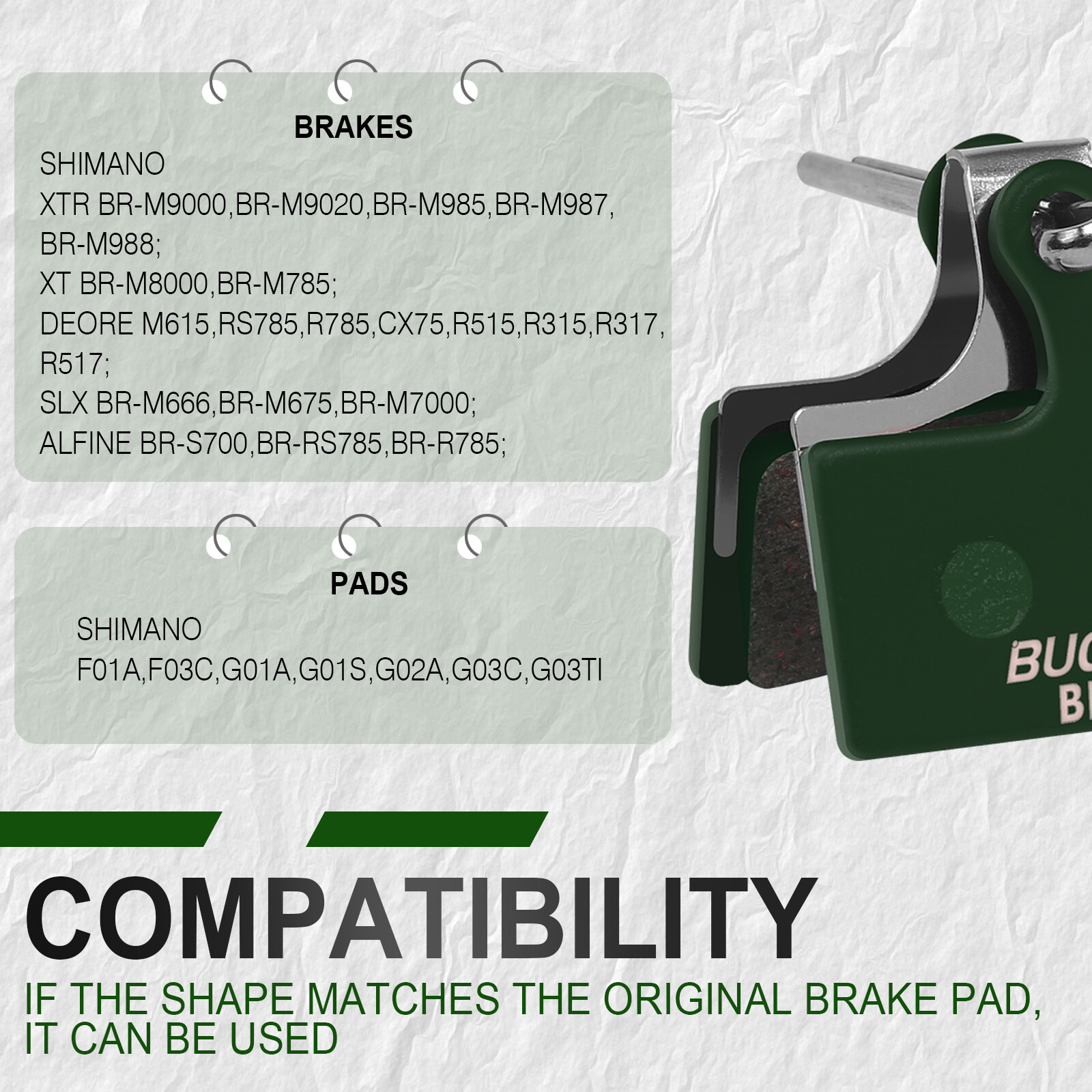 BUCKLOS BRP-03 Disc Brake Pad Resin Sintered-metal Ceramic MTB for Shimano G01S