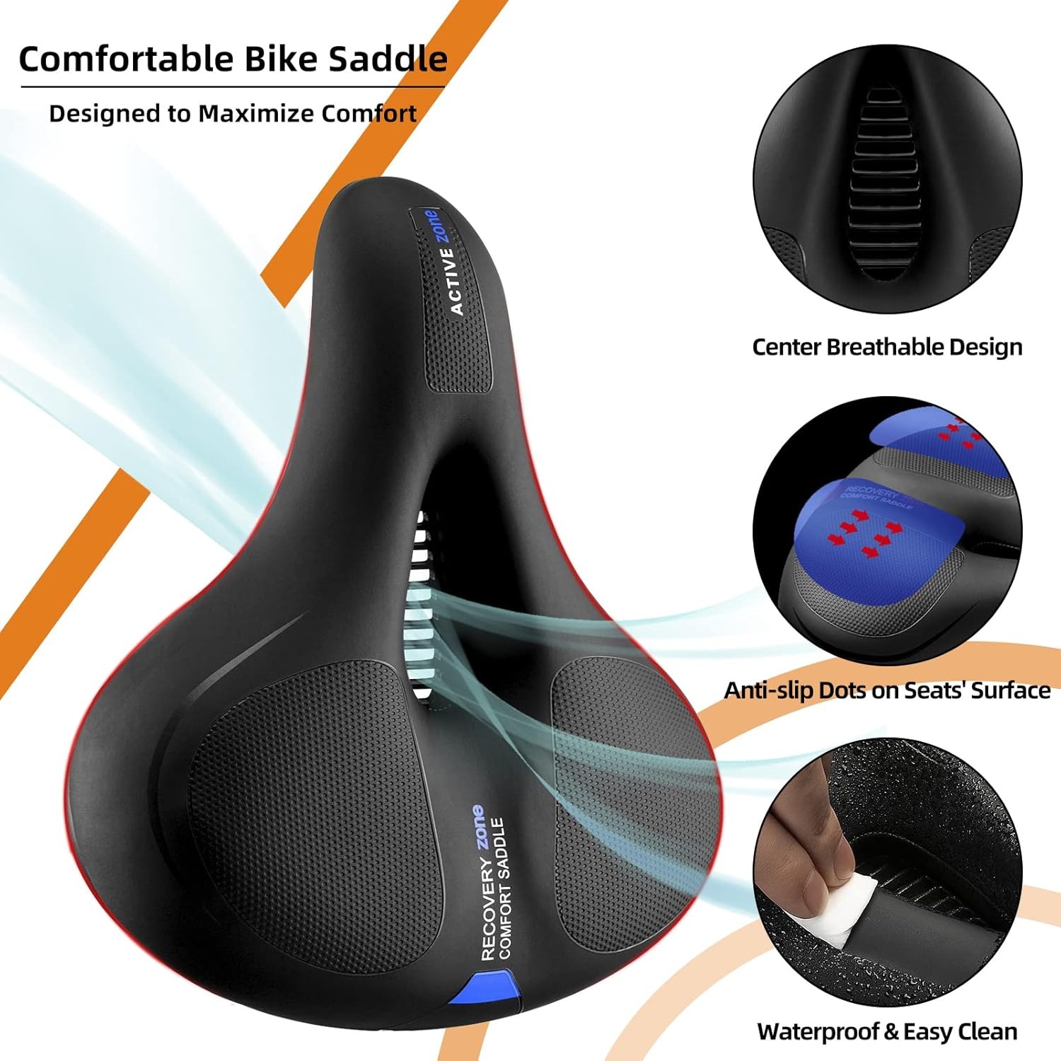 ROCKBROS Bike Seat Cushion w/Handle&Dual Shock Absorbing Ball Memory Foam Saddle