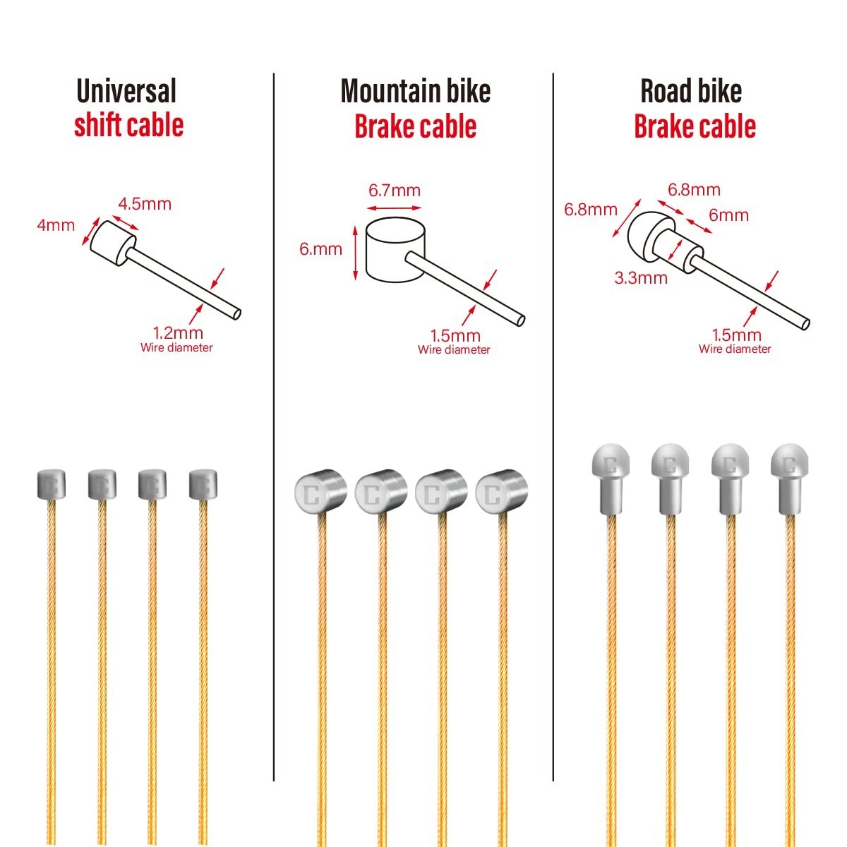 Universal Bicycle Shift Cable for Shimano SRAM – Ultra Slick Derailleur 2100mm/3