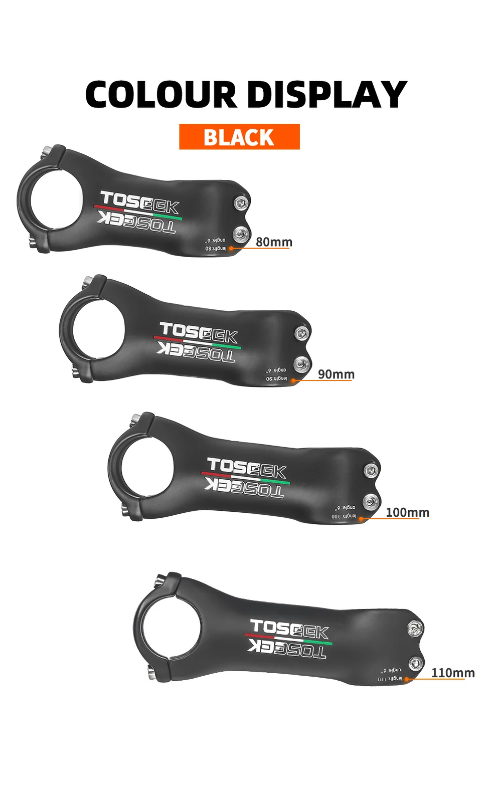 Road Mountain Power Bike Handlebar Carbon Stem 6 Degree 80/90/100/110mm 31.8mm