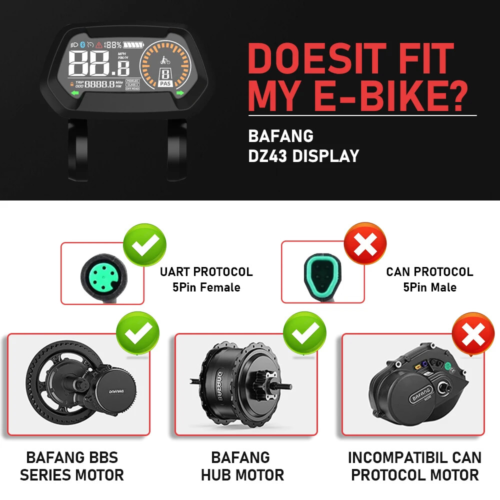 E-bike Display Multilingual E-bike Computer 9 PAS for Motor UART Protocol 5PIN