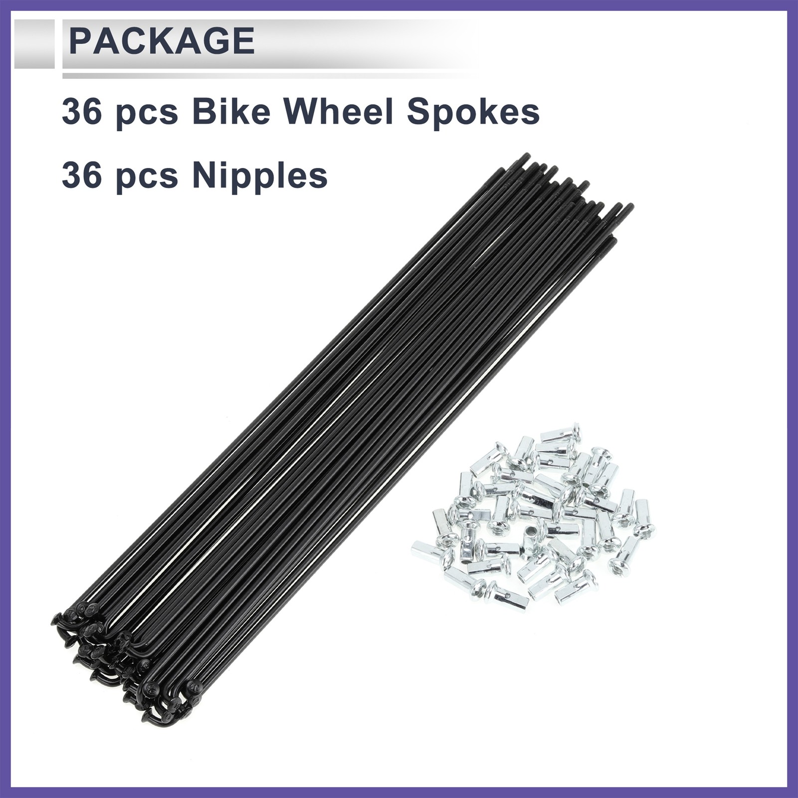 1Set 12G 225mm Length Bicycle Spokes Nipple Carbon Steel Black Universal