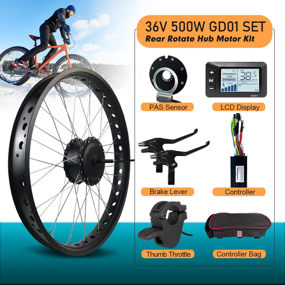 Snow E-bike Conversion Kit 36V 48V 500W Rear Rotate Hub Motor Wheel 20 24 26inch