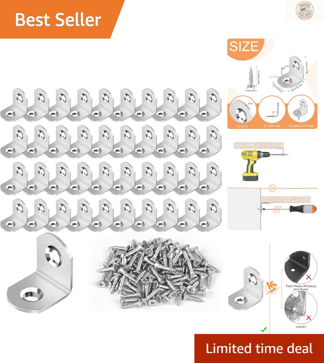 Versatile 40 Pcs L Bracket Corner Braces with 80 Durable Screws for DIY Projects