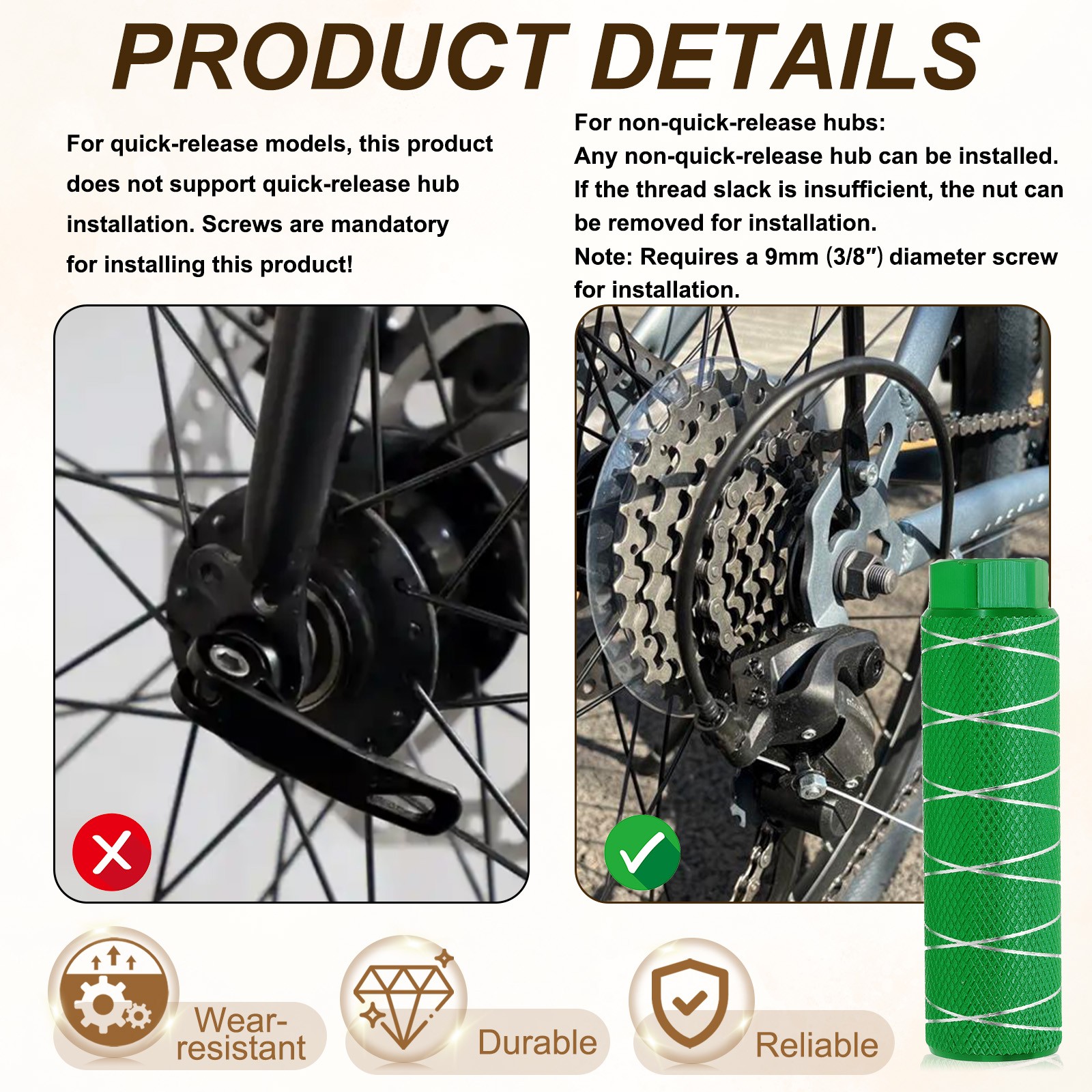 2 Pack Aluminum Alloy Bike Pegs Anti-Skid Fit 3/8 Inch with Thin Line Green