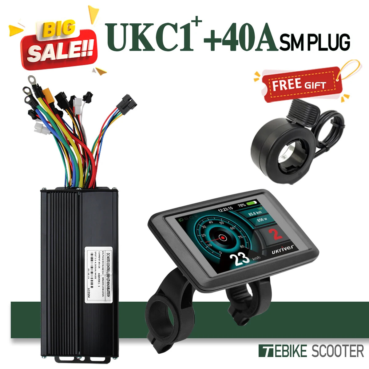 Ebike Sinewave 3 Mode 17A26A30A40A Controller+Color UKC1 Display 250-2000W Motor