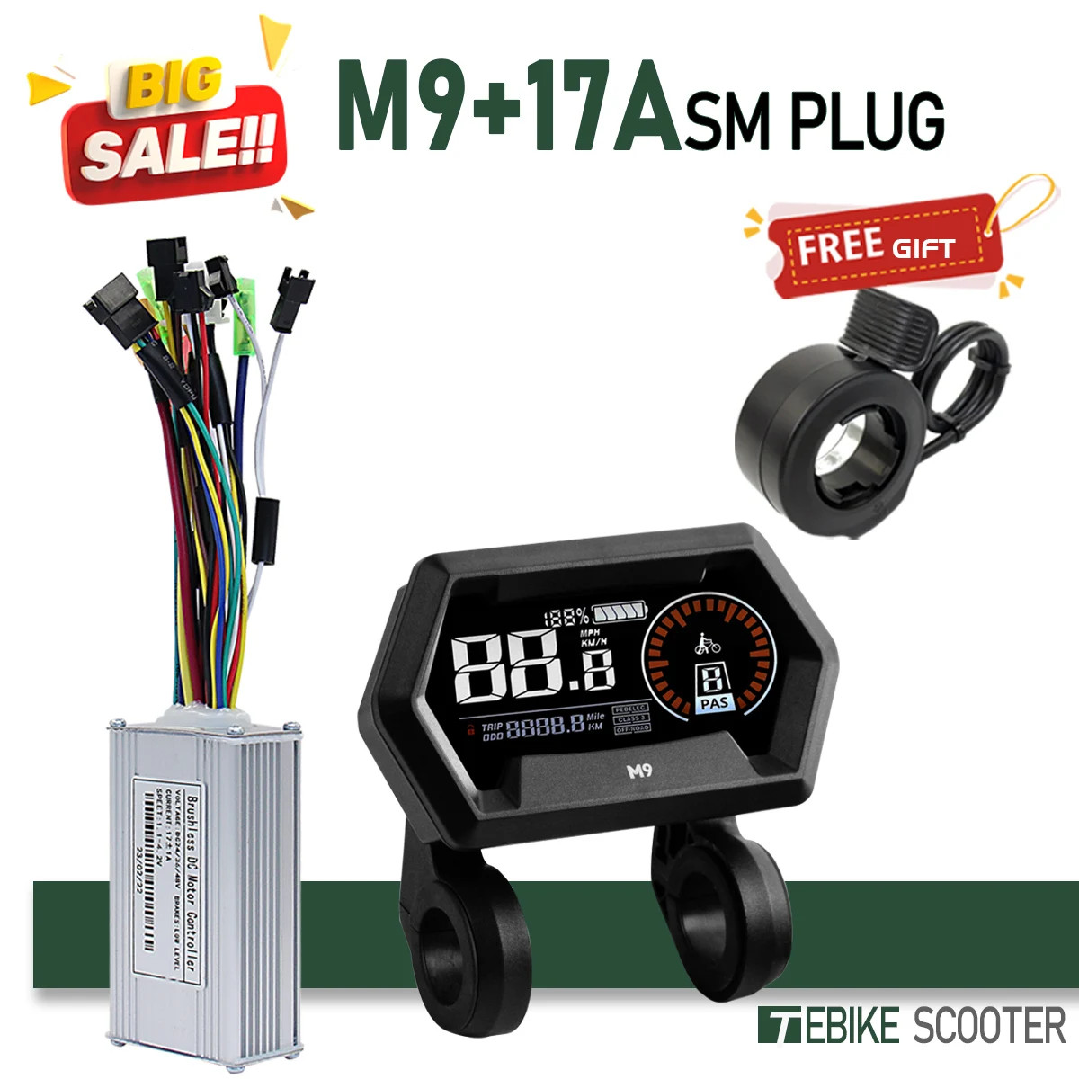 E-bike Sinewave Controller with Display 17A 26A 30A 40A for 250W-2000W Motor