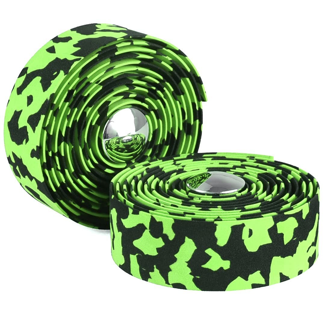 2PCS Black & Green Camouflage EVA Handlebar Tape – Water-Resistant Grip Upgrade