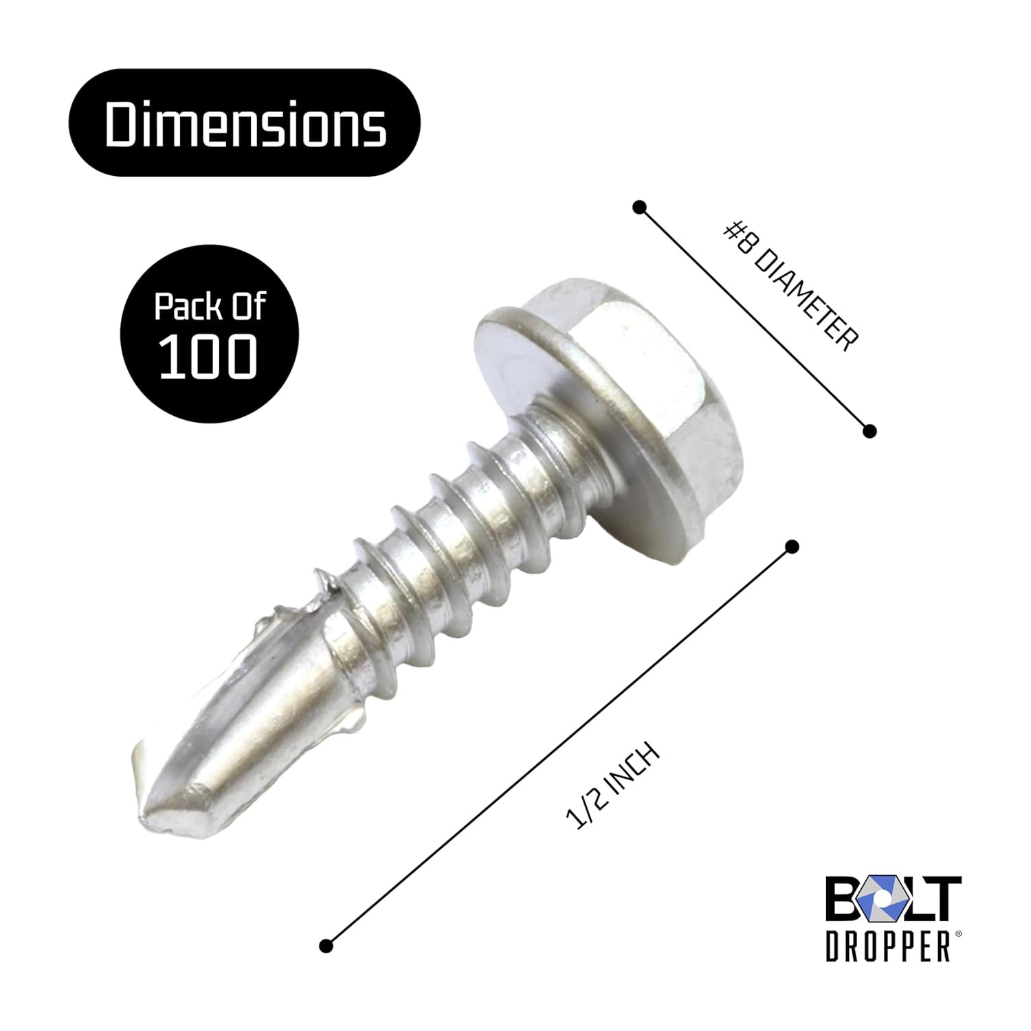 #8 X 1/2-Inch Stainless Steel TEK Screws – Pack of 100 Self Tapping Screws – Cor