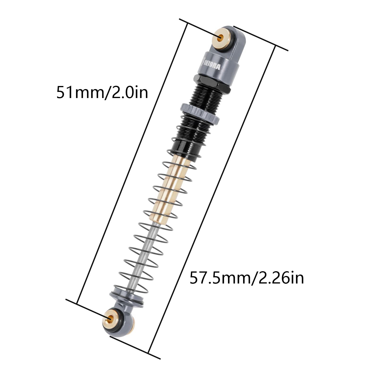 INJORA 51mm Long Travel Threaded Double Barrel Shocks for AX24 Small, Grey