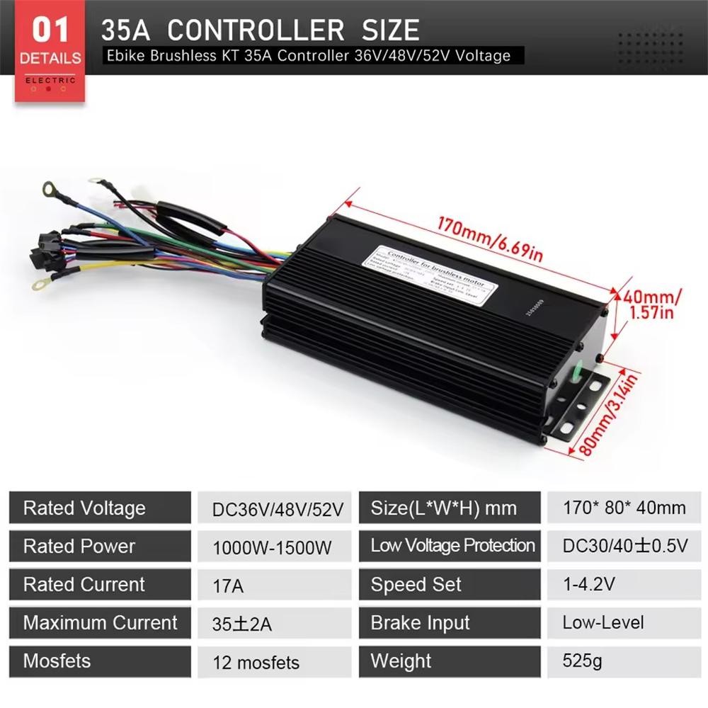 Electric Bike 36V 48V 52V 35A Sine Wave Controller 1500W-2000W w/LCD Display Kit