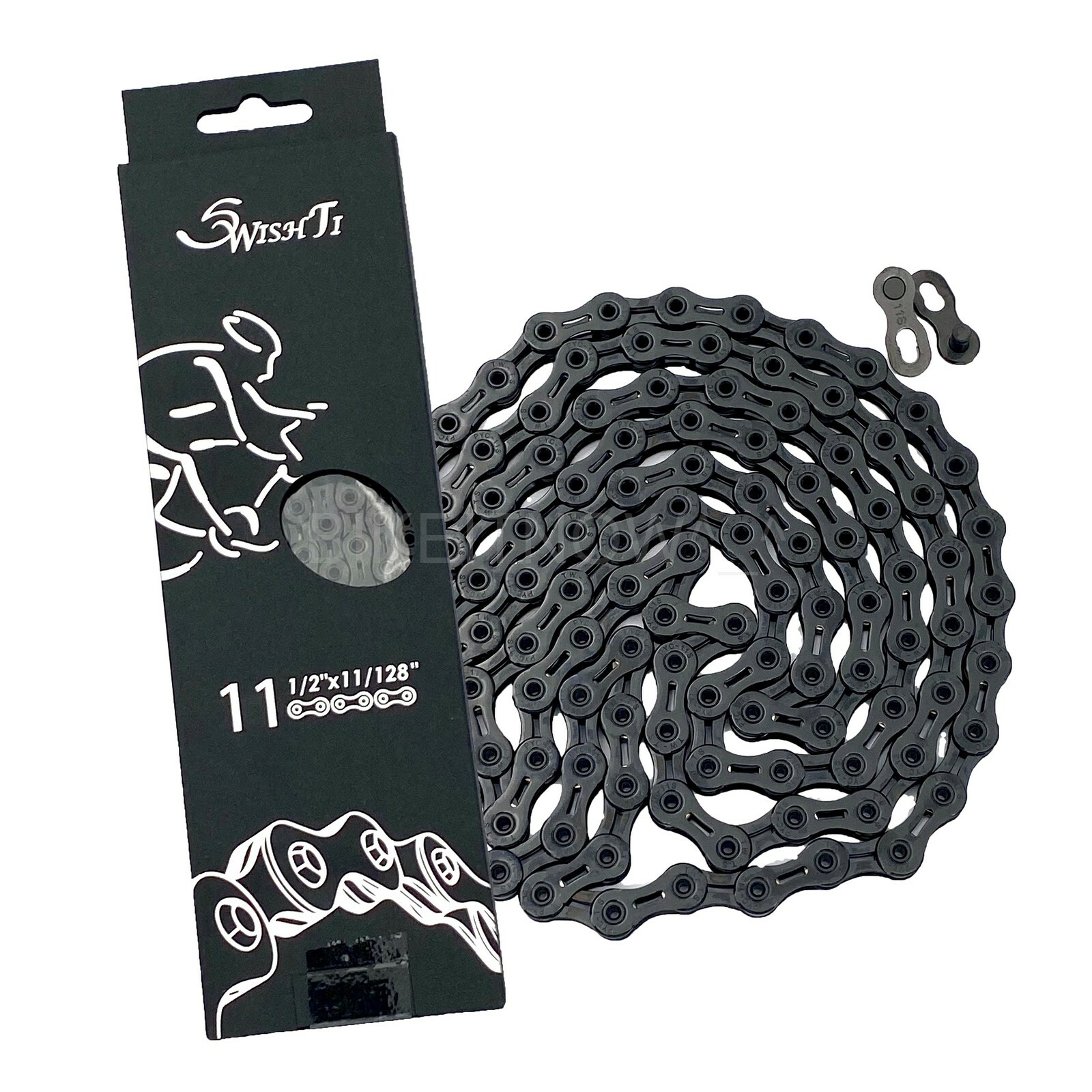 238g SwishTi SP1101 DLC 11S 1/2″x11/128″ 116L Bike Chain, Ceramic Coating Black