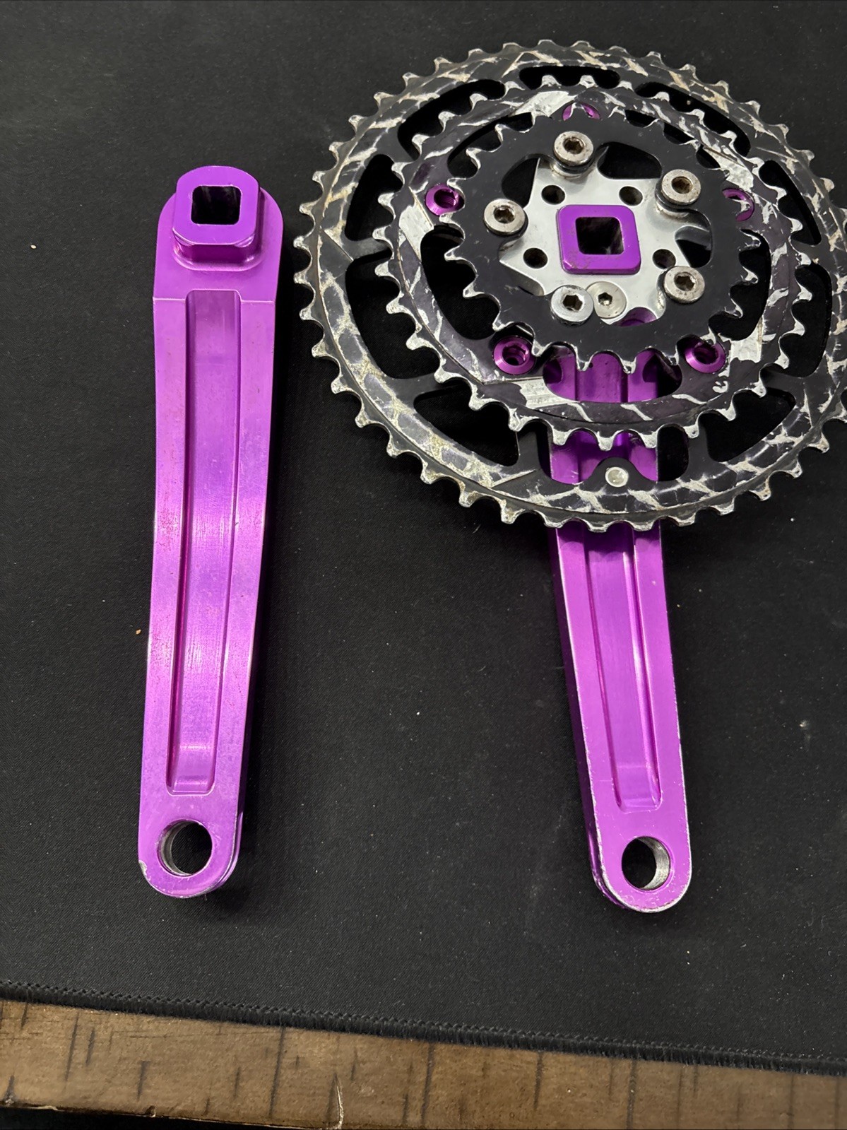 Kooka Vintage Crankset Triple 44/32/22 Purple 3DV, Black , 175mm Square Taper