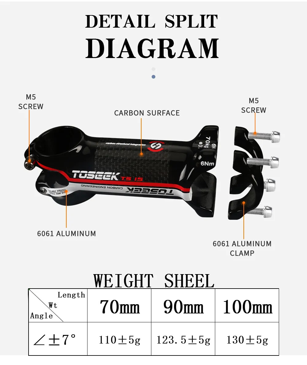 Carbon Stem 70/90/100mm Bike Power Handlebar Stem 7 Degree 31.8mm MTB Bike Stem