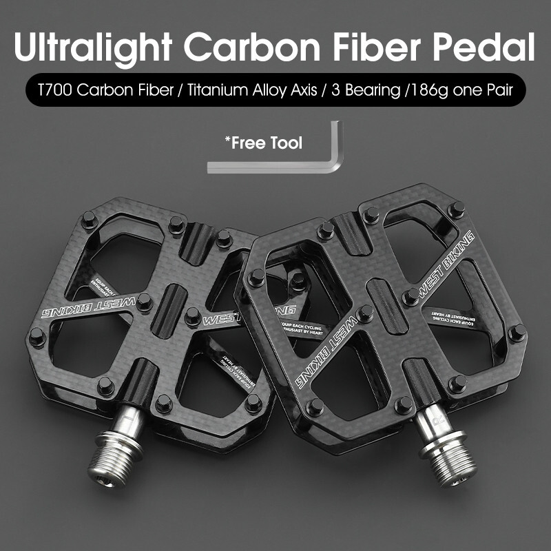 Bike Pedals Ultralight T700 Carbon Fiber Titanium Axle 3 Bearings Bicycle Pedals