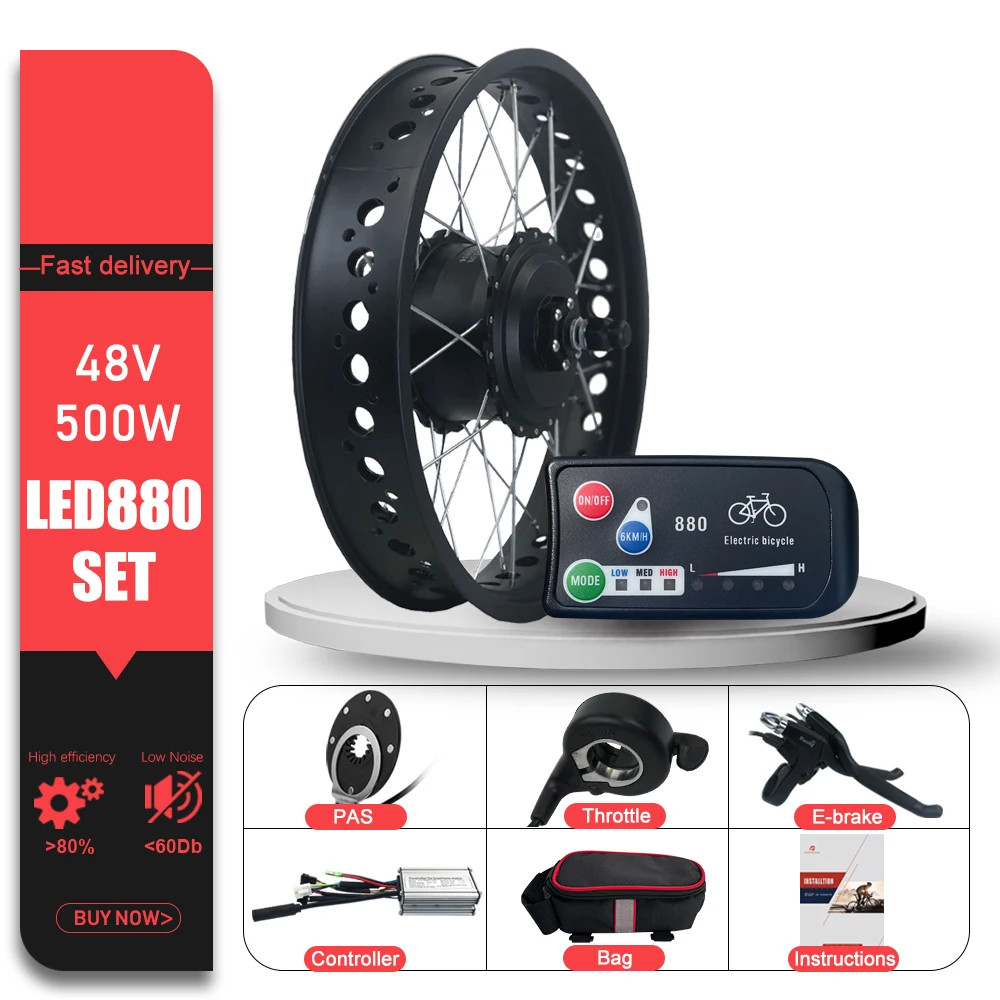 Snow E-bike Fat Tire Conversion Kit 36V 48V 500W Front Brushless Hub Motor Wheel