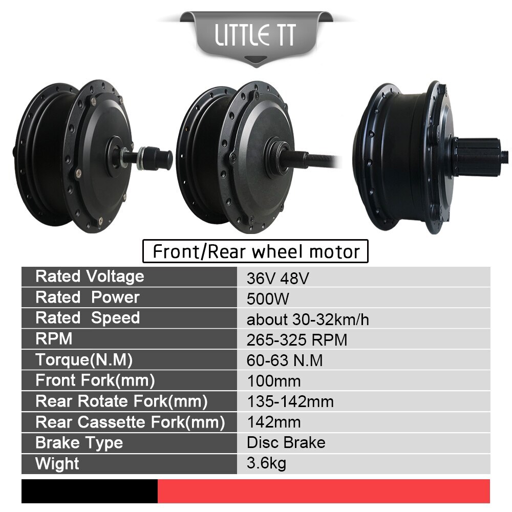 Ebike 36V48V 350W 500W 1000W 1500W Front Rear Cassette Brushless Hub Motor wheel
