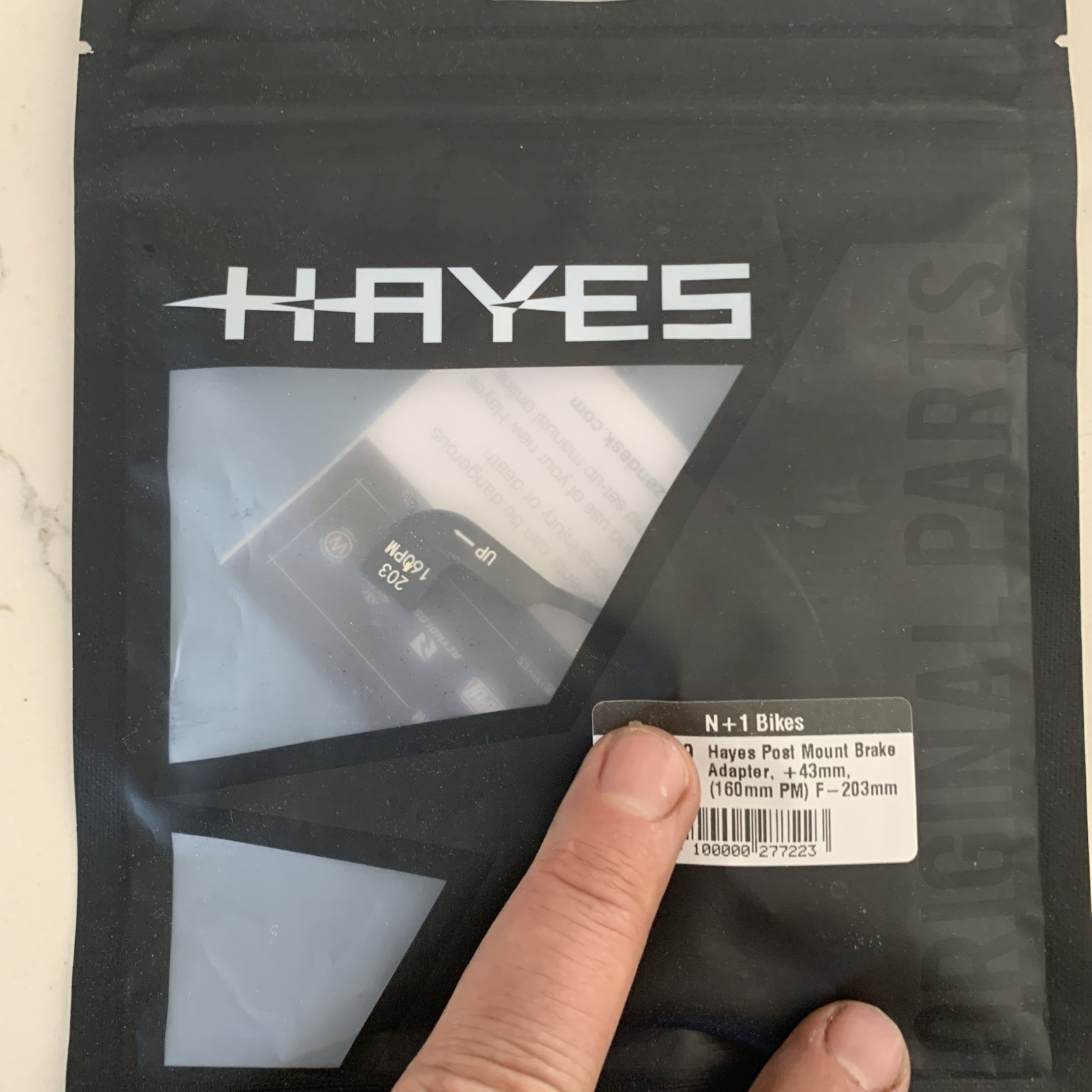 Hayes Post Disc Brake Adaptor for Post Mount Frame, +43mm, fits 203mm Rotor Dia.