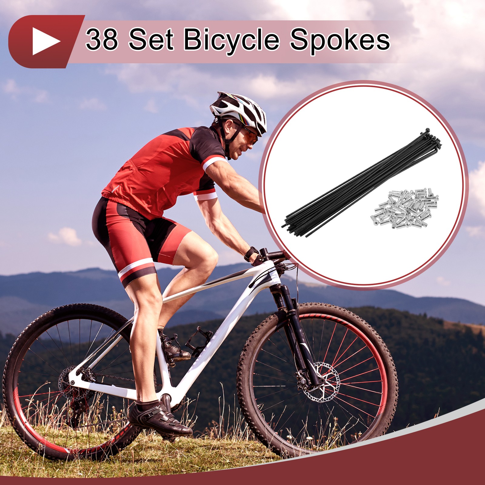 38 Set 14G Bicycle Spoke 192 mm 14G Bike Wheel Spoke Carbon Steel Black
