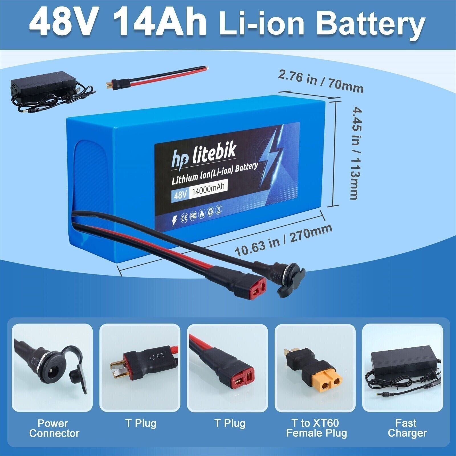 48V 14Ah Lithium Battery For 500W 750W 1000W 1500W EBike Electric Bike Bicycle