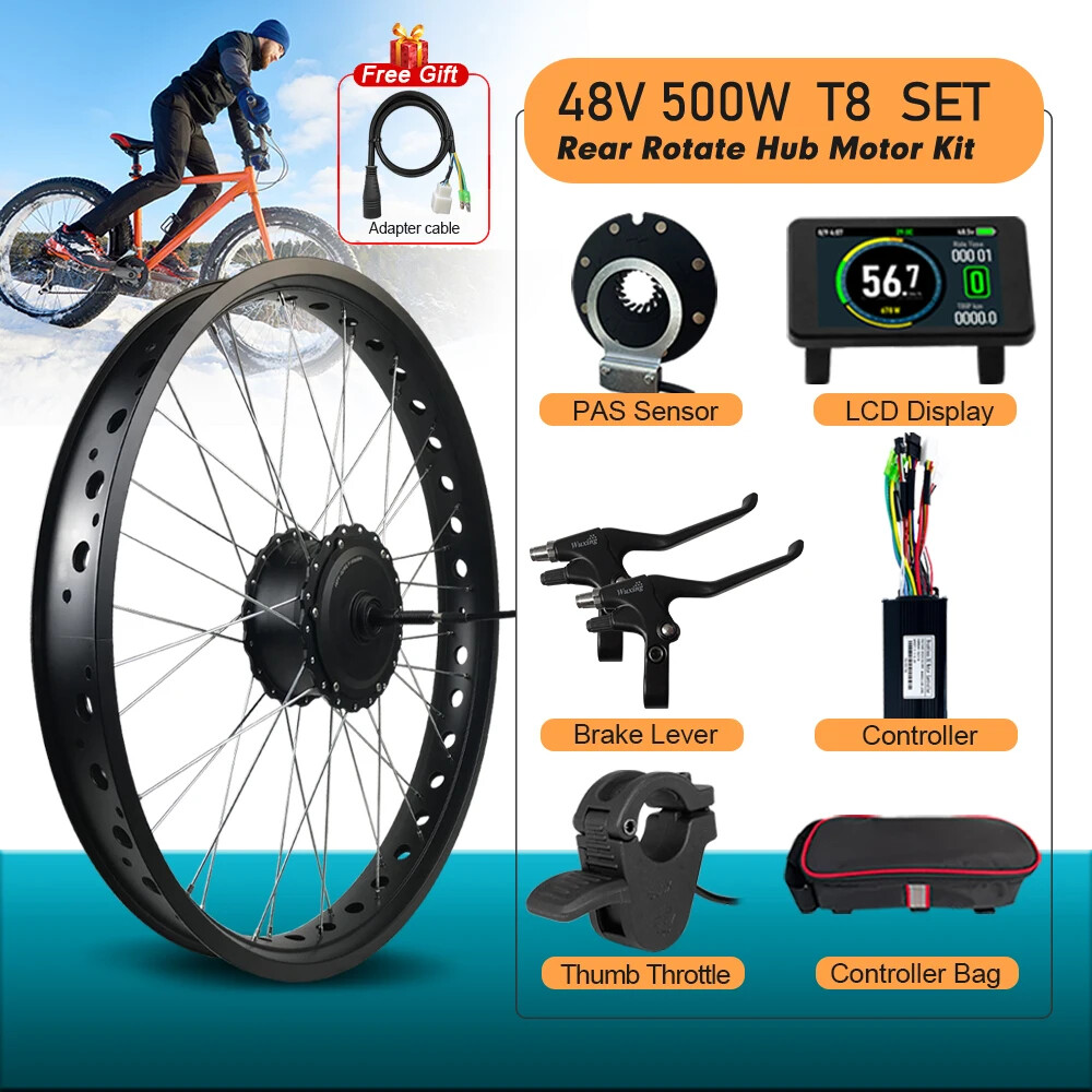 20 24 26in Snow Ebike Fat Tire Conversion Kit 36V 48V 500W Rear Rotate Hub Motor