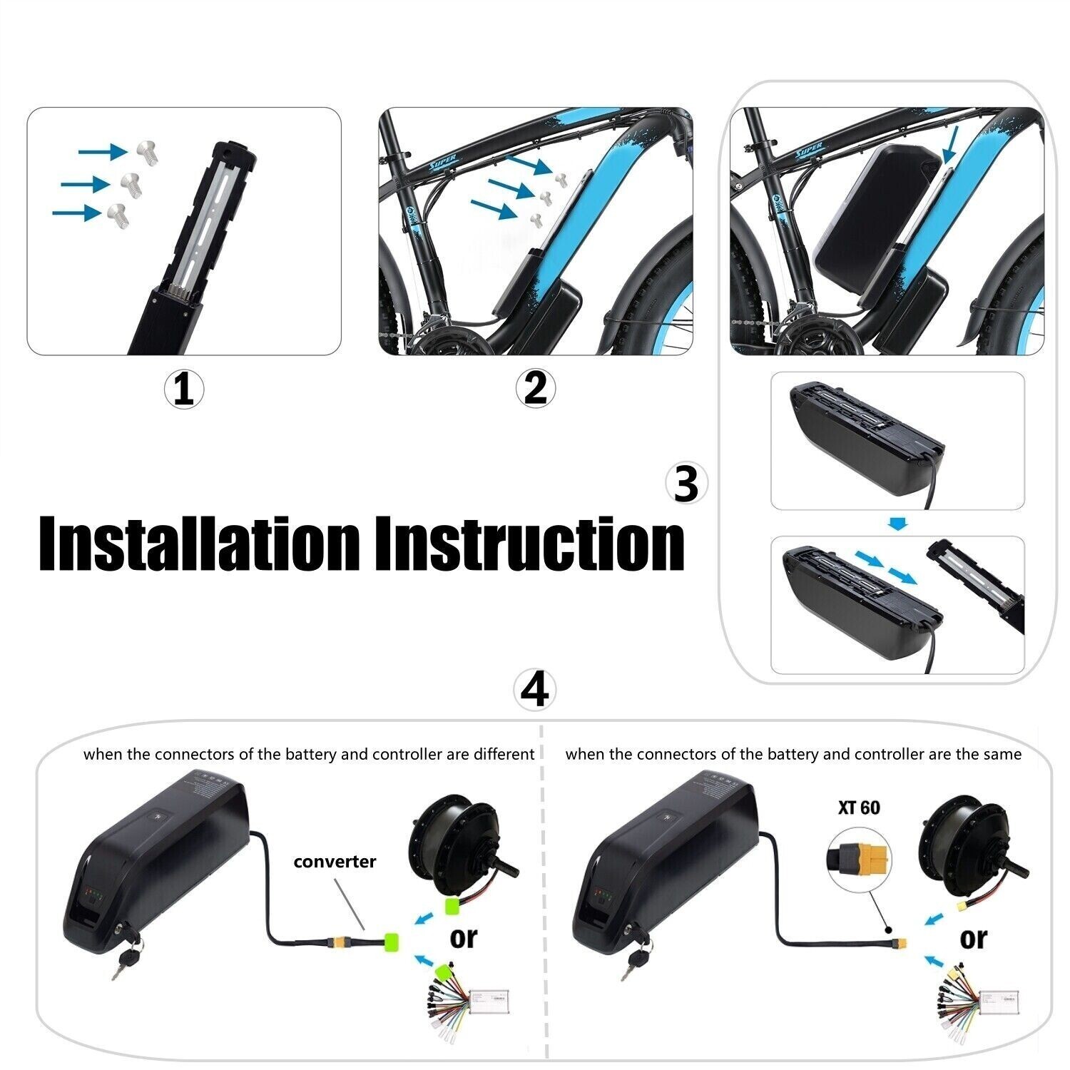 48V Hailong Lithium Ebike Battery 20Ah 5Pin with Charger For Electric Bike Motor