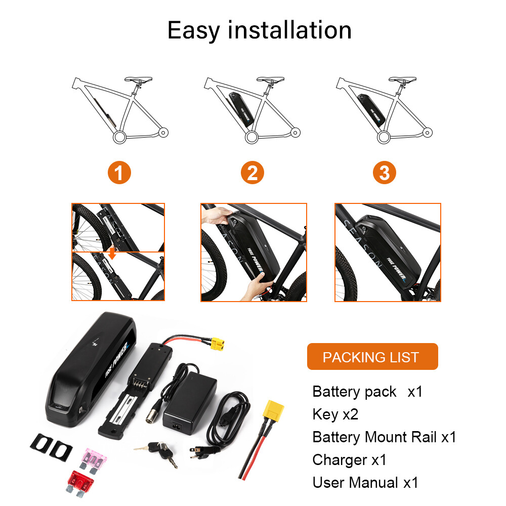 36 volt 48 volt Lithium Battery Electric Bike Batteries 48V 15Ah Hailong Battery