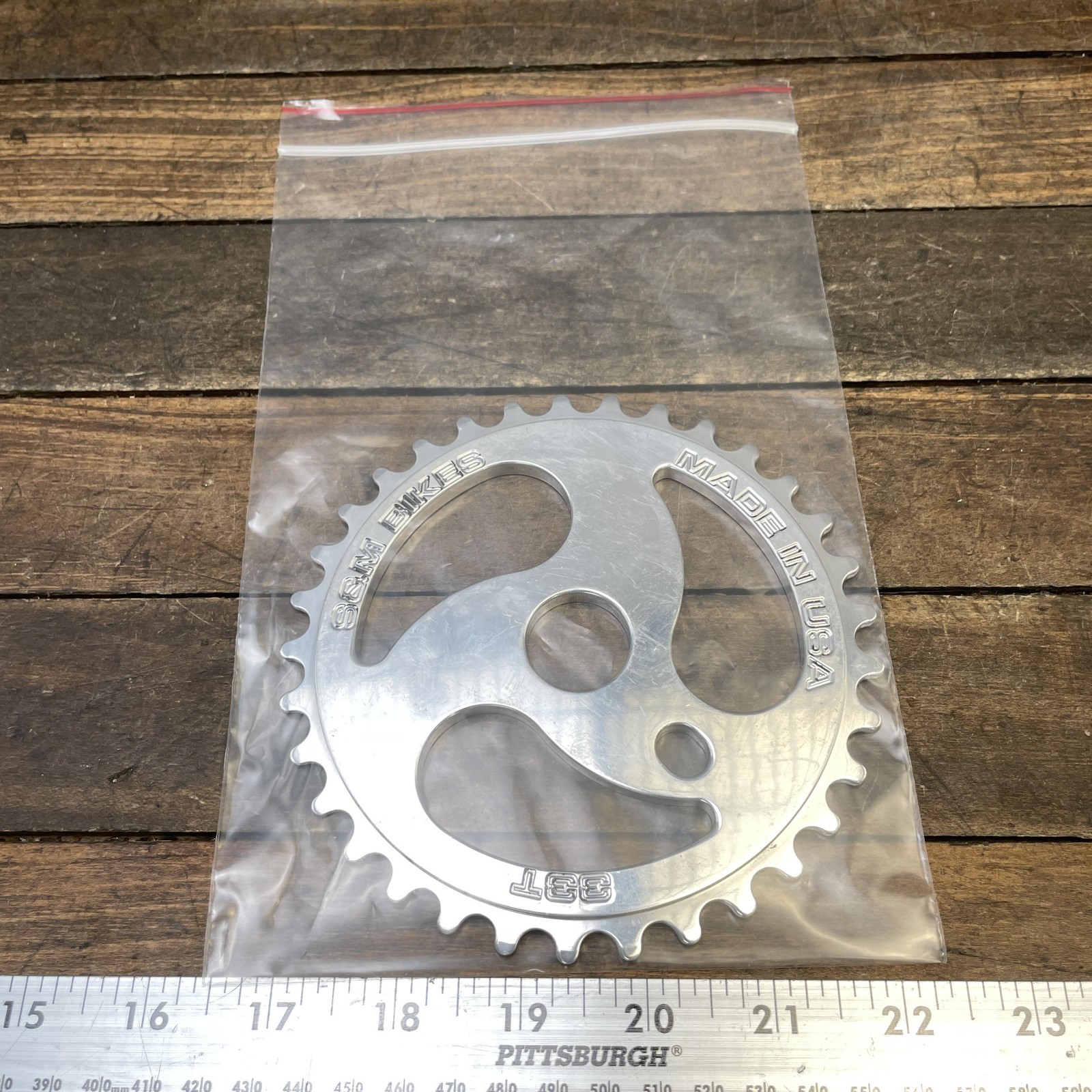 S&M Bikes BMX 33T Sprocket 33 Tooth Chainring Silver Fits Mid School Made In USA