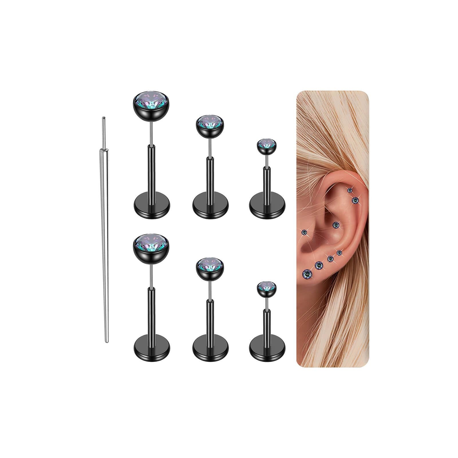 Gotumo 16G 18G 20G Flat Back Earrings Stud Titanium Threadless Nose Rings Tra…