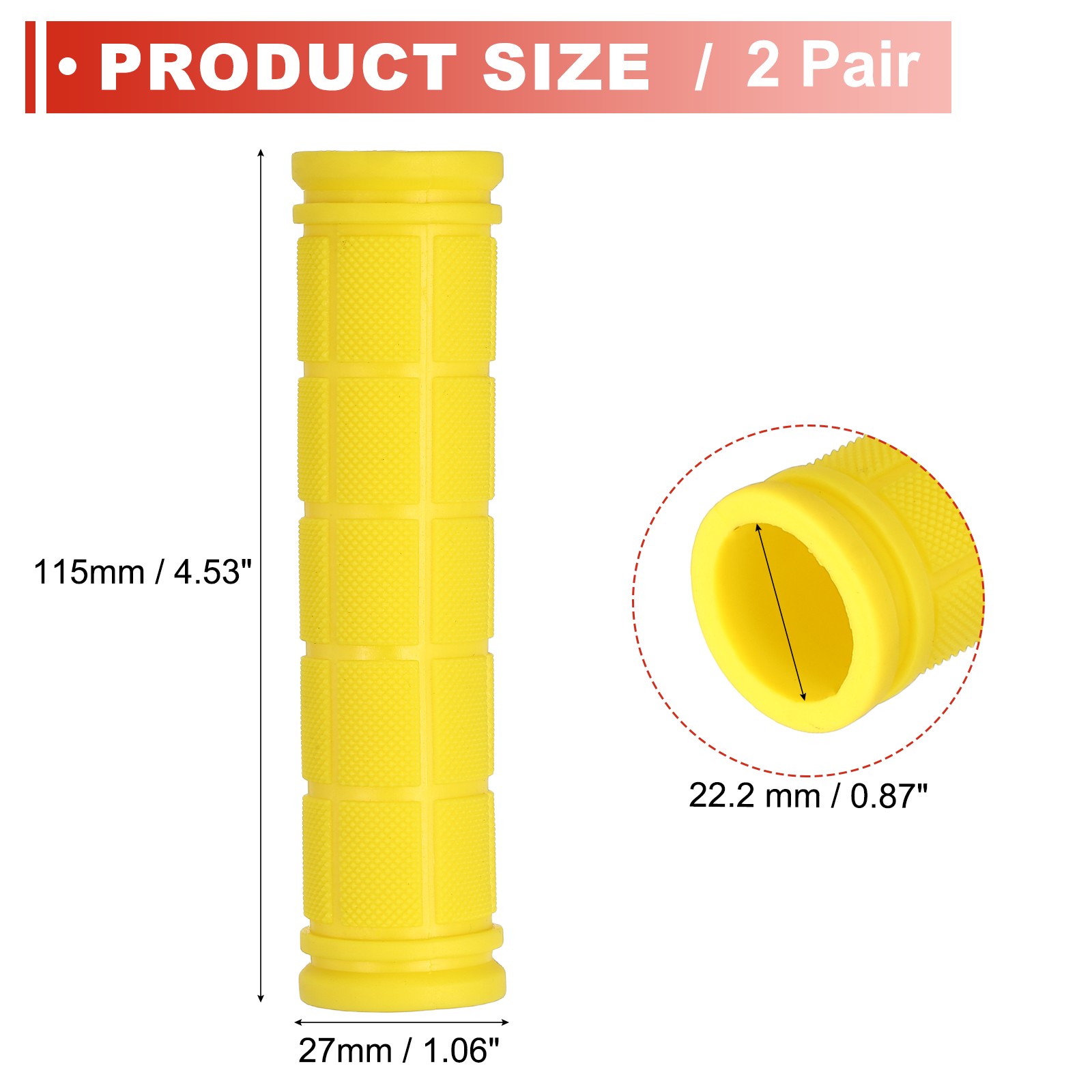 Soft Rubber Handlebar Grips, Bicycle Handlebar Grips 5.3 in 2 Pair Yellow