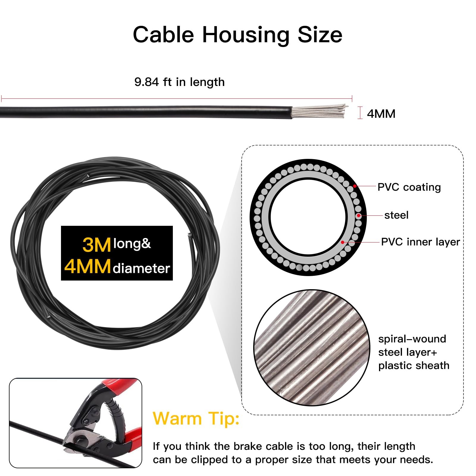 Shift Cable Housing,Lined Bicycle Bike Derailleur/Shift Cable Housing Cycling…