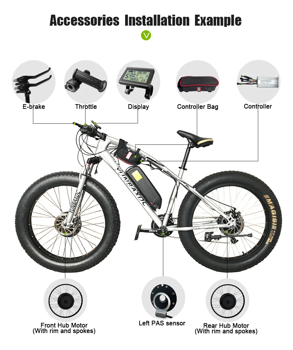 48V 1500W Snow E-bike Fat Brushless Gearless 20 24 26inch Rear Rotate Hub Motor