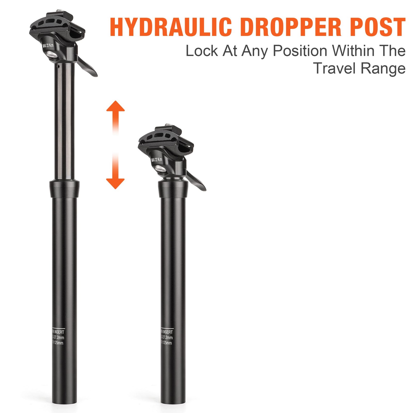 Dropper Post 27.2/30.4/30.9/31.6mm x 400mm Length 125mm Travel 27.2, Black