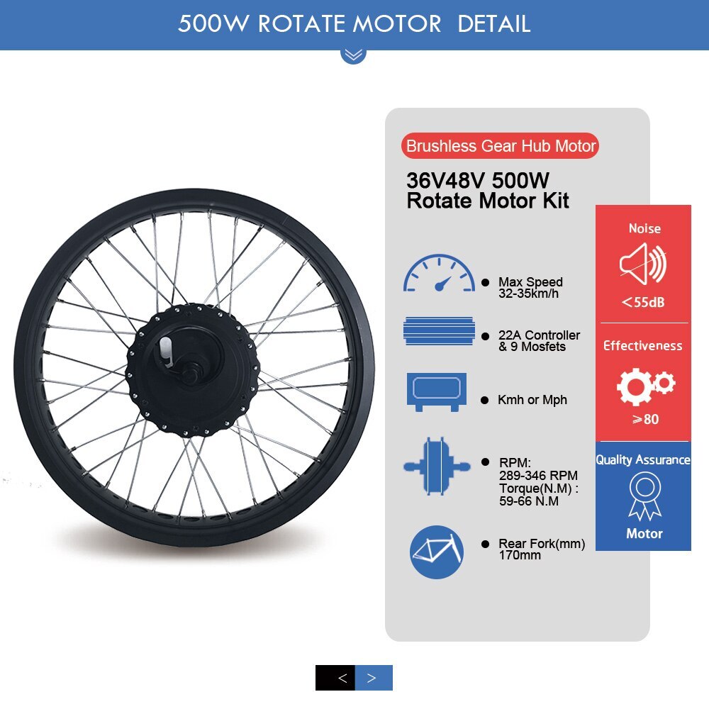 20/26*4.0inch Snow Bike E-bike Conversion Kit 36V 48V 500W Rear Rotate Hub Motor