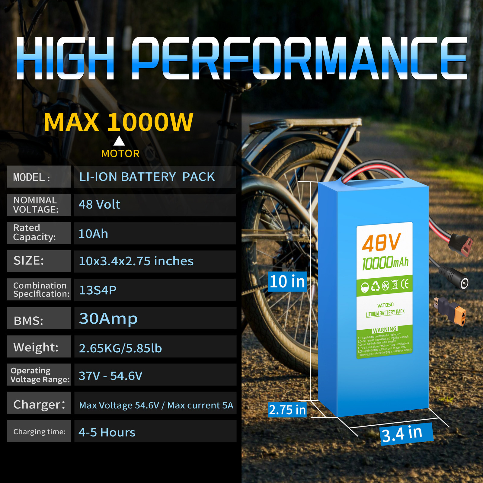 48V Lithium-ion Battery , for Electric Bikes,Scooters Motors( 200W-1200W )
