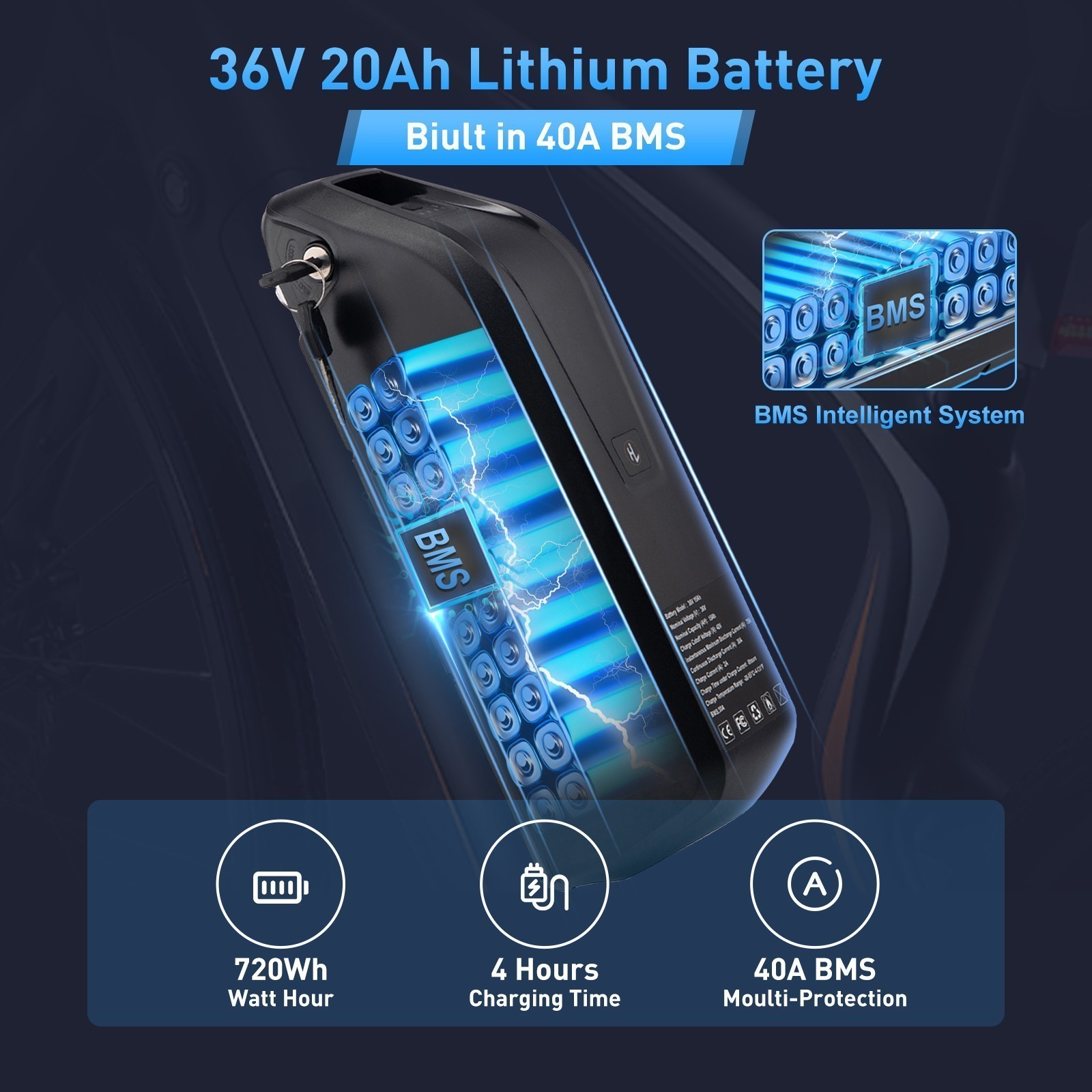 36V 10Ah/15Ah/20Ah electric bike lithium battery BMS for ≤1200W eBike Motor 4PIN