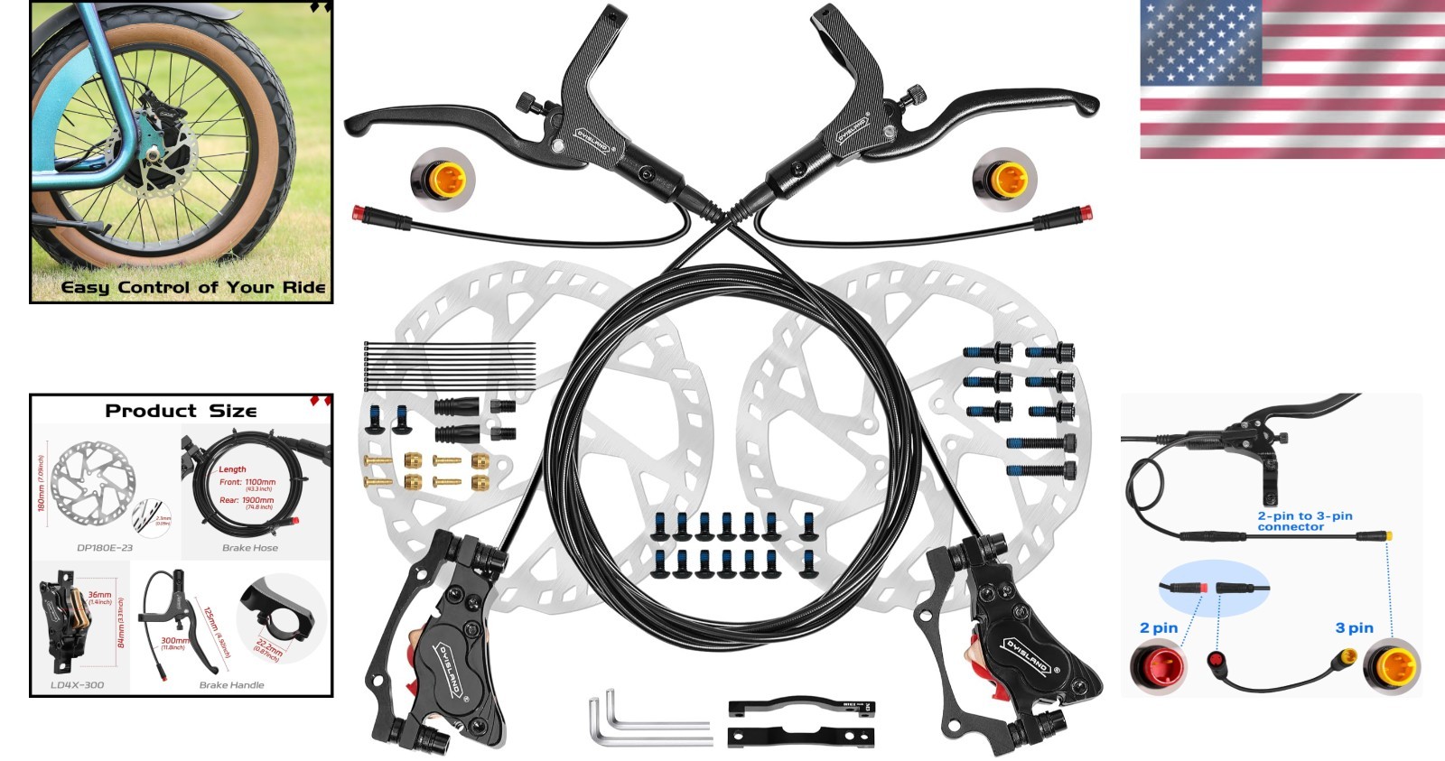 Sensor-Controlled E-Bike Brakes, 3-Pin Waterproof Connector