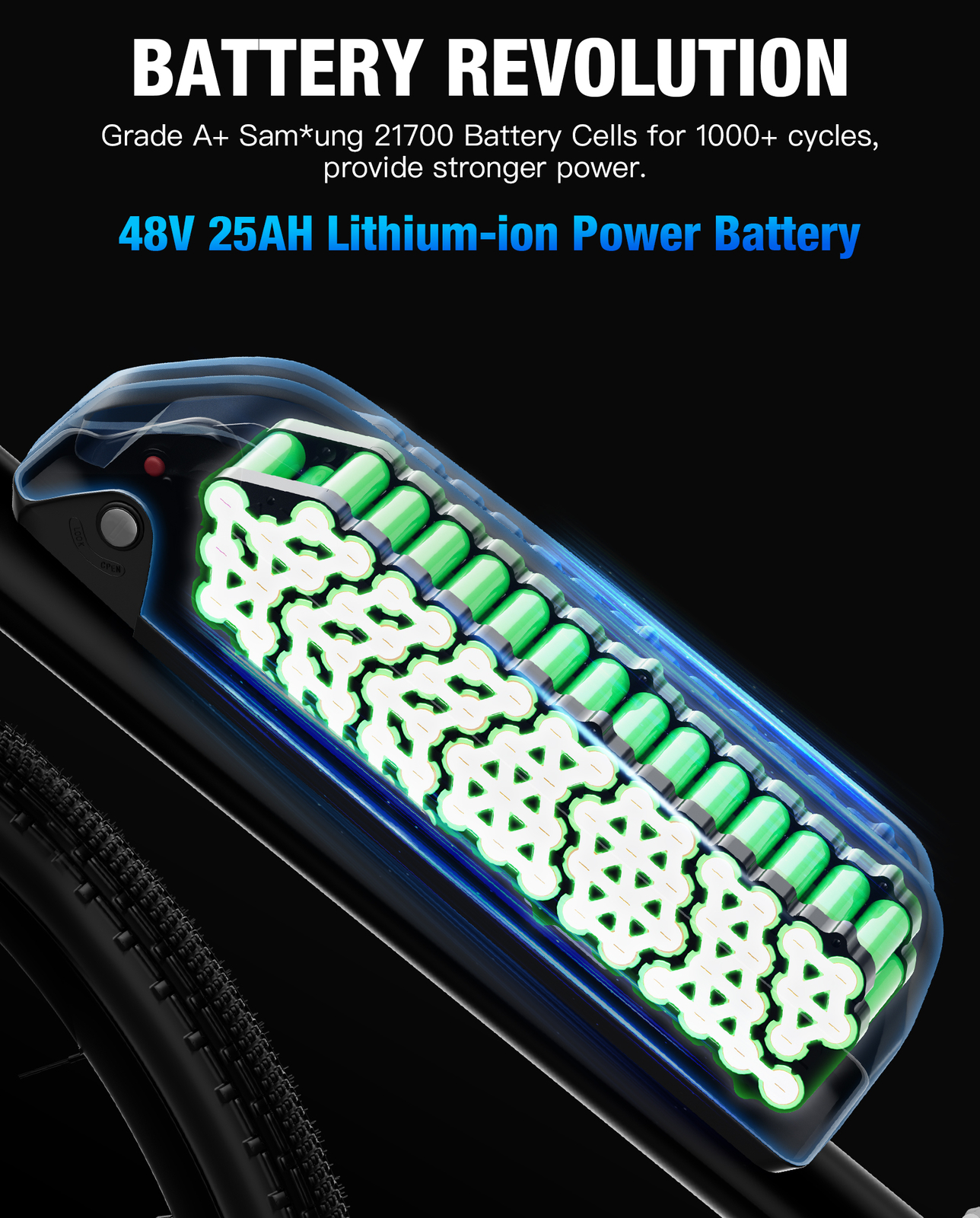 48V 25AH Hailong Battery Samsung-21700 Cell Electric eBike Battery Replacement