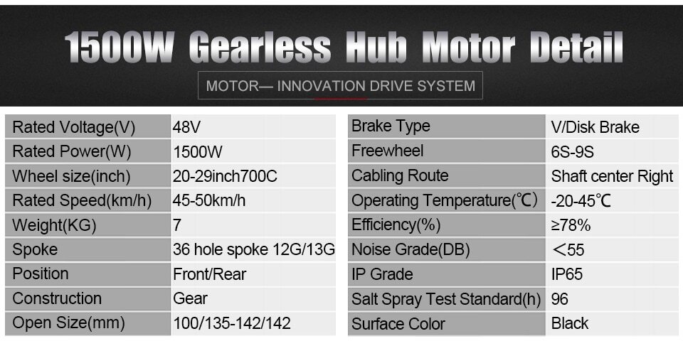 Ebike 36V48V 350W 500W 1000W 1500W Front Rear Cassette Brushless Hub Motor wheel