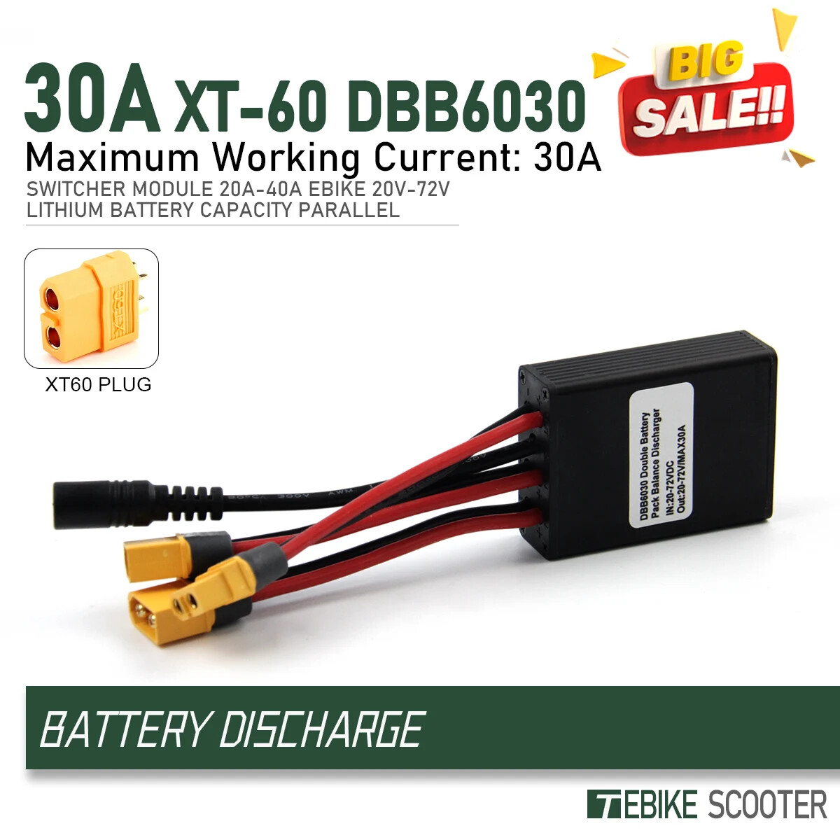 20A 30A 40A E-bike Dual Battery Discharge Converter Connection Adapter 20V-72V