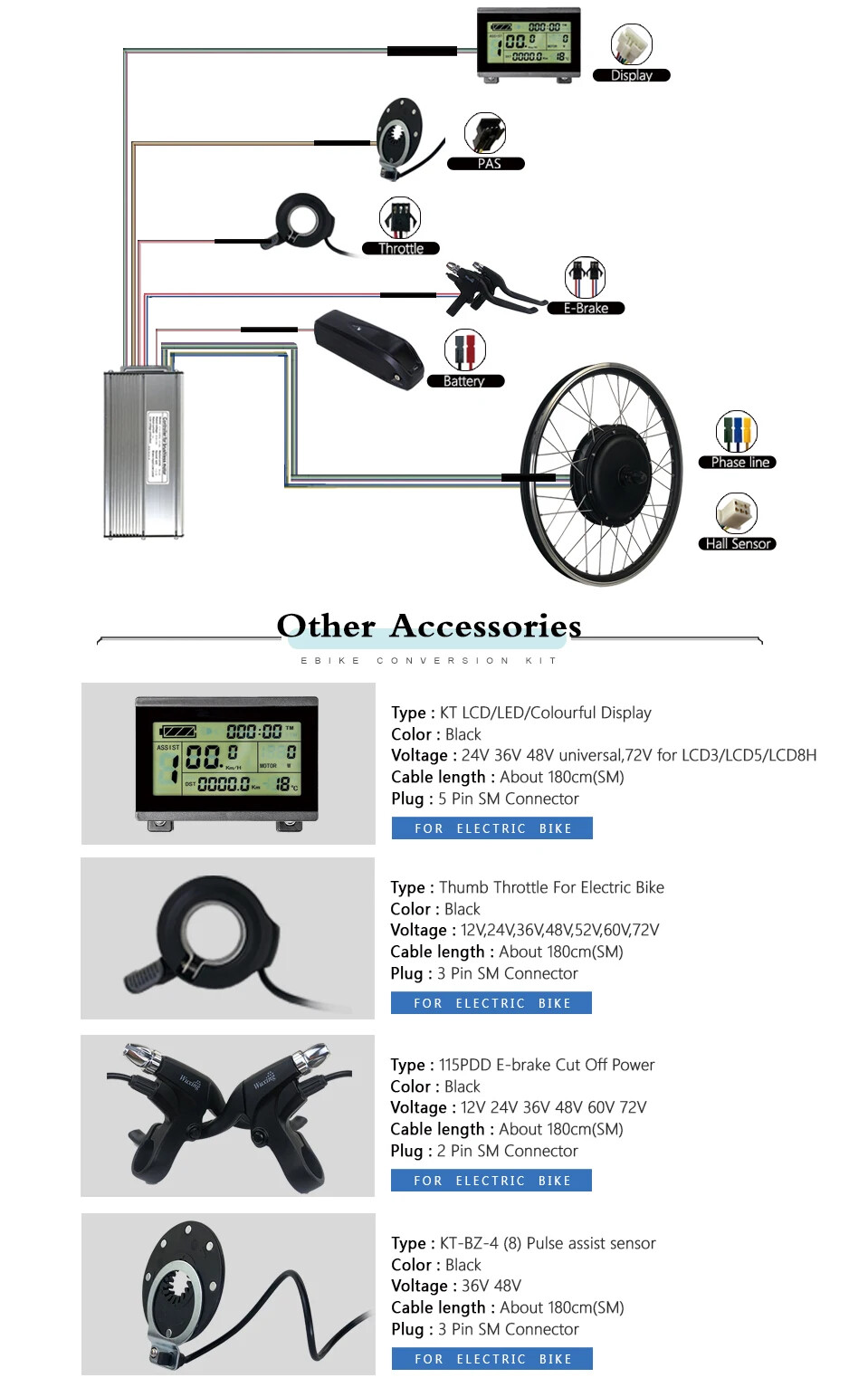250W 350W 500W 1000W 1500W 2000W MTB Ebike Front Rear Wheel Motor Conversion Kit